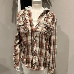 BKE Brown and Cream Plaid Button-Down Shirt